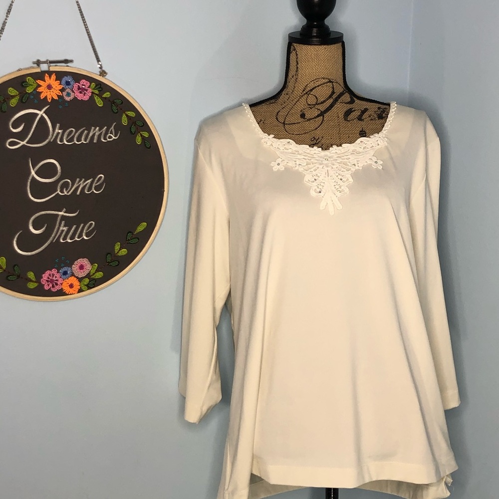 Susan Graver Butterknit 3/4 sleeve XL Crochet trim